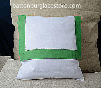 Envelope Pillow. 12 inches. White with MINT GREEN color border